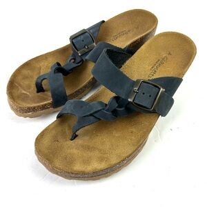 A Giannetti‎ Bia Sandals 6 Blue Leather Braided Strap Skip On Wedge Shoes